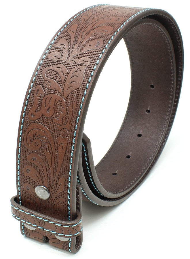 BC Belts Leather Belt Strap with Embossed Western Scrollwork 1.5" Wide with Snaps (Brown/Teal-S) - Image 4